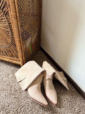 Beige Suede Pointed-Toe Women's Slouch Boots